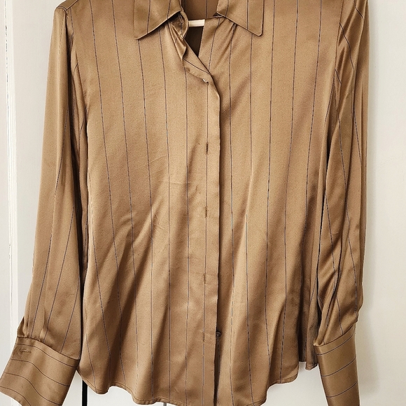 Vintage linda allard ellen tracy silk Latte Brown button down shirt petite xs/s - Picture 1 of 4